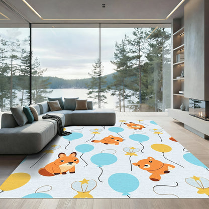 Cute Orange Fox With Blue Balloons Rug