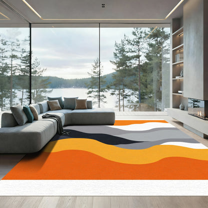Orange Gray Abstract Wave Rug