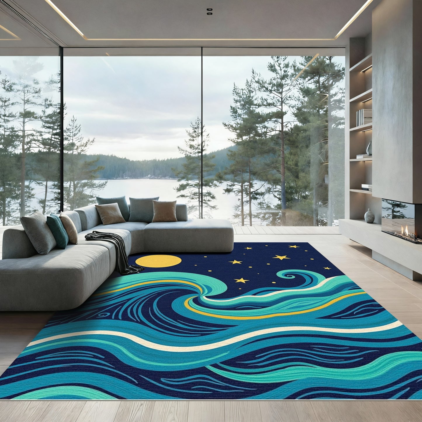 Celestial Night Sky Wave Rug