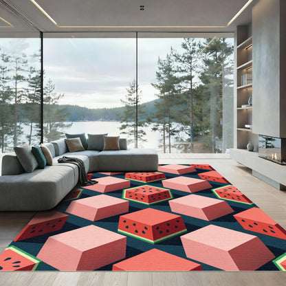 Retro Pink Watermelon Cubes Rug