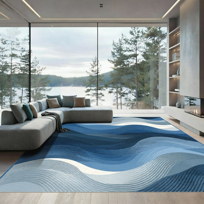 Shades Of Blue Wavy Lines Rug