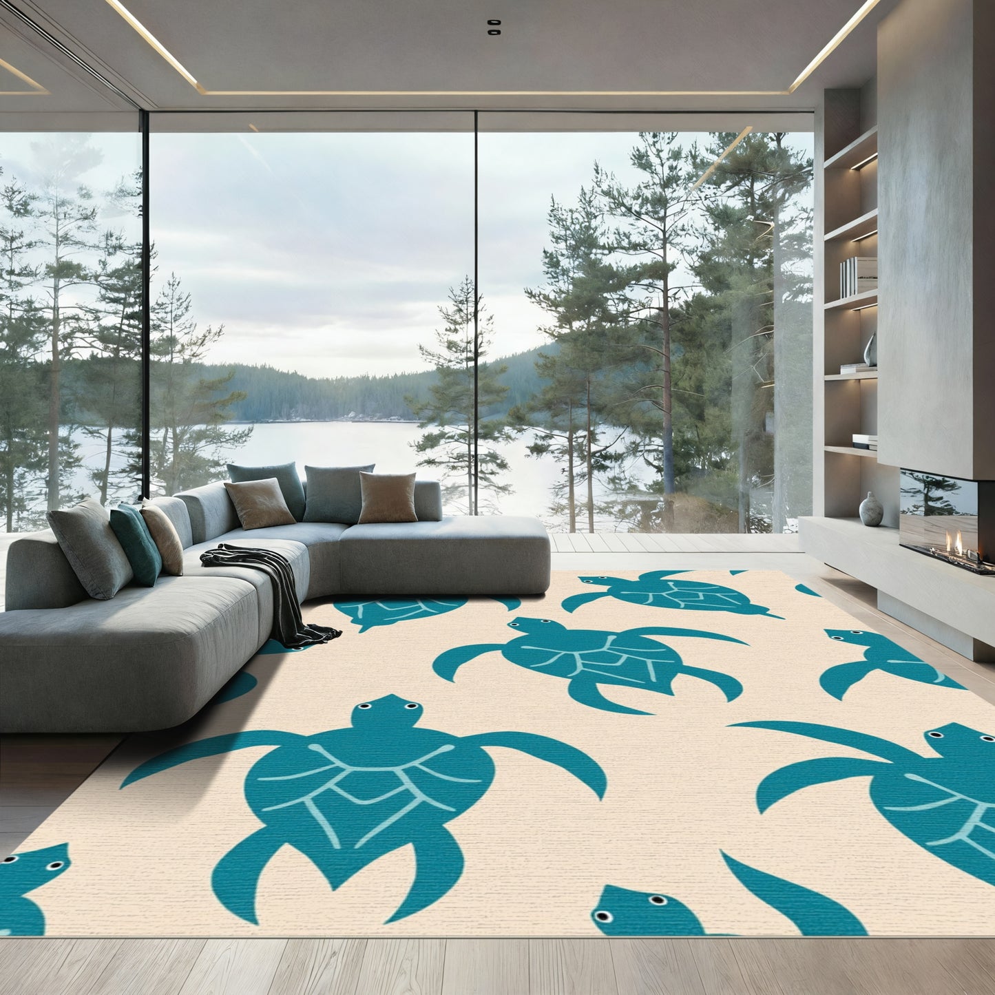 Teal Sea Turtle Repeating Pattern Rug