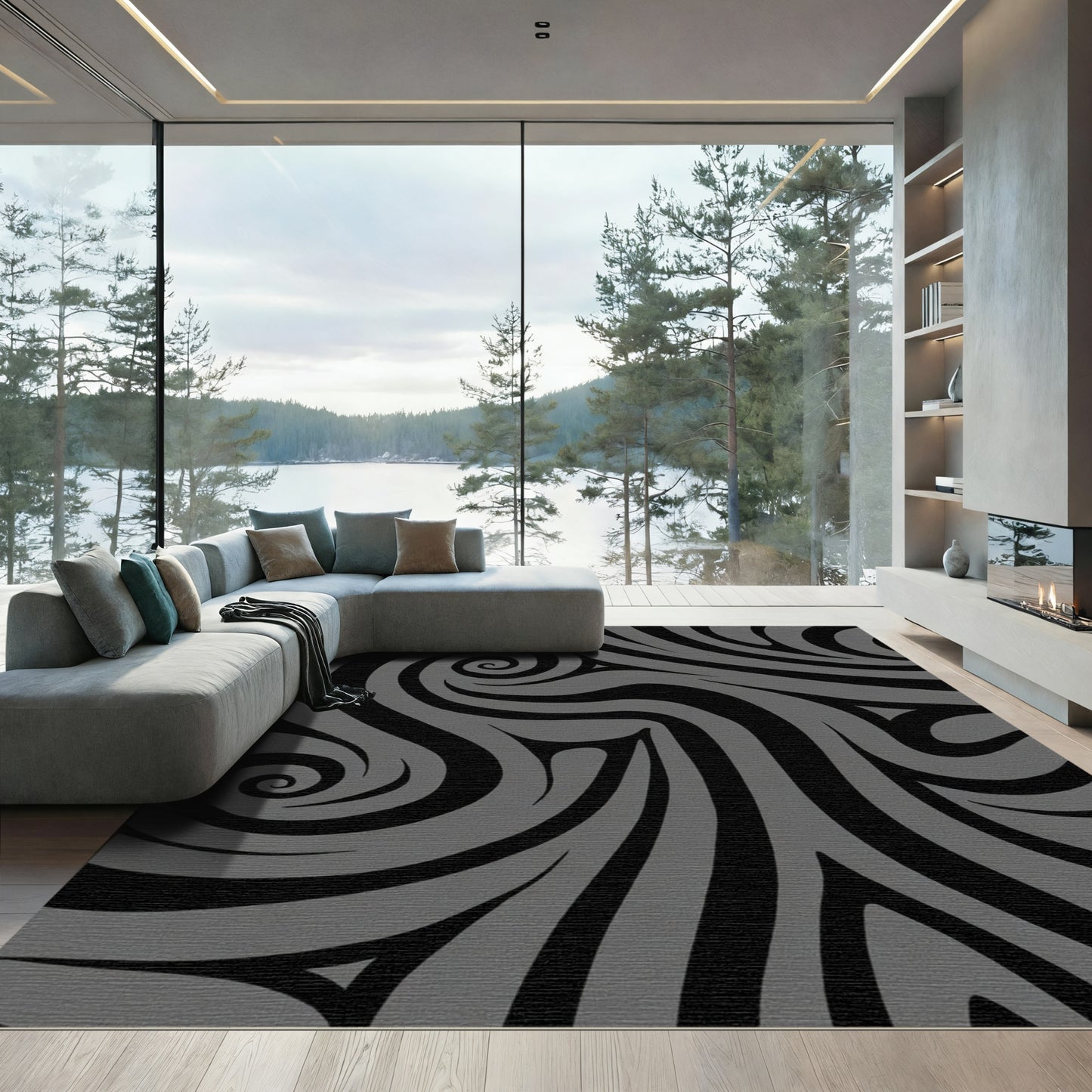 Charcoal Swirl Abstract Composition Rug