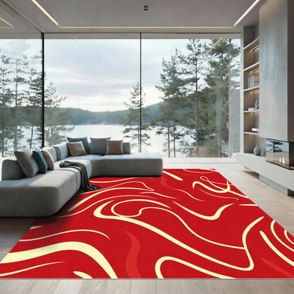 Crimson Swirl Abstract Curving Lines Rug