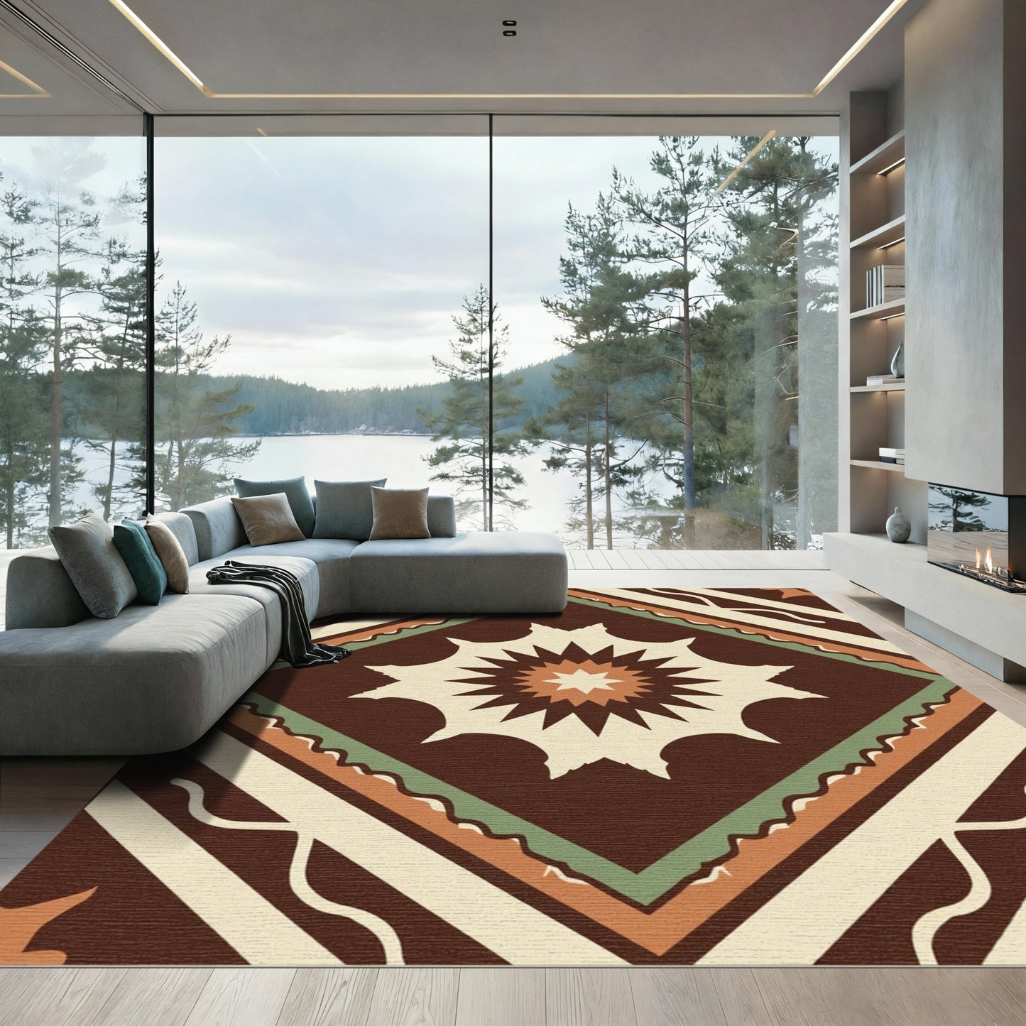 Earthy Terracotta Starburst Diamond Rug