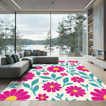 Vibrant Pink Daisy Floral Arrangement Rug