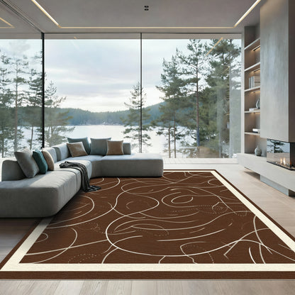 Brown Abstract Swirl Lines Rug