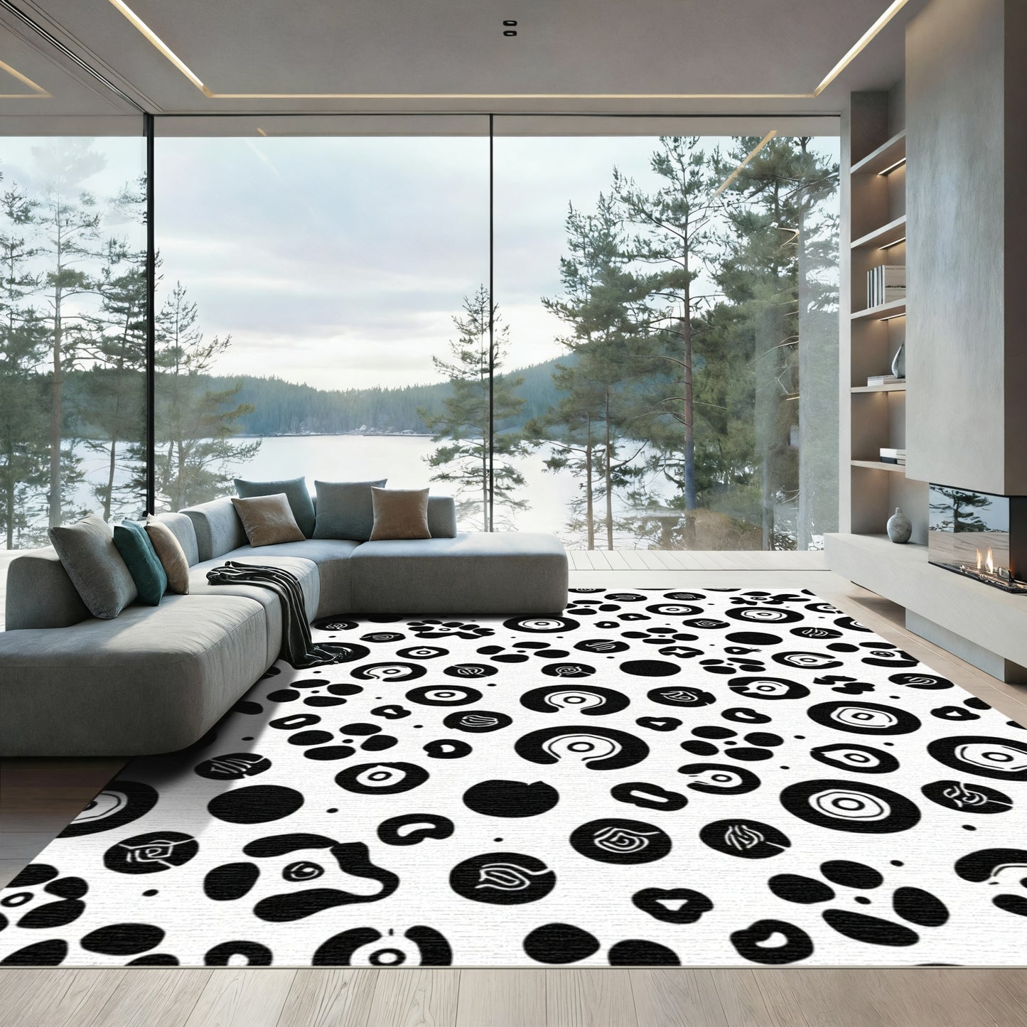 Black White Organic Spot Medallion Rug