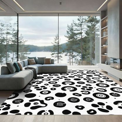 Black White Organic Spot Medallion Rug