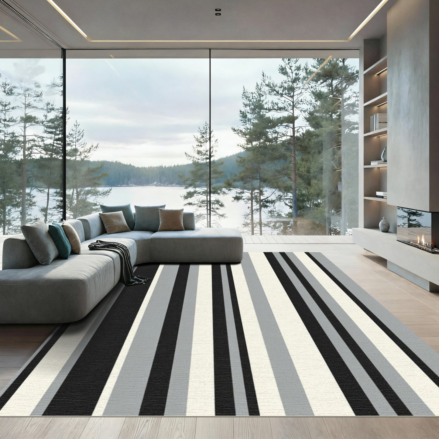 Monochromatic Vertical Stripe Composition Rug