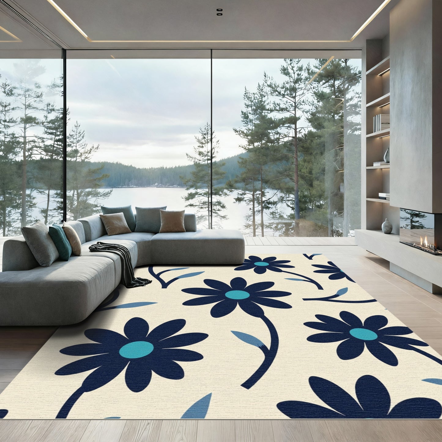 Navy Blue Daisy Meadow Rug
