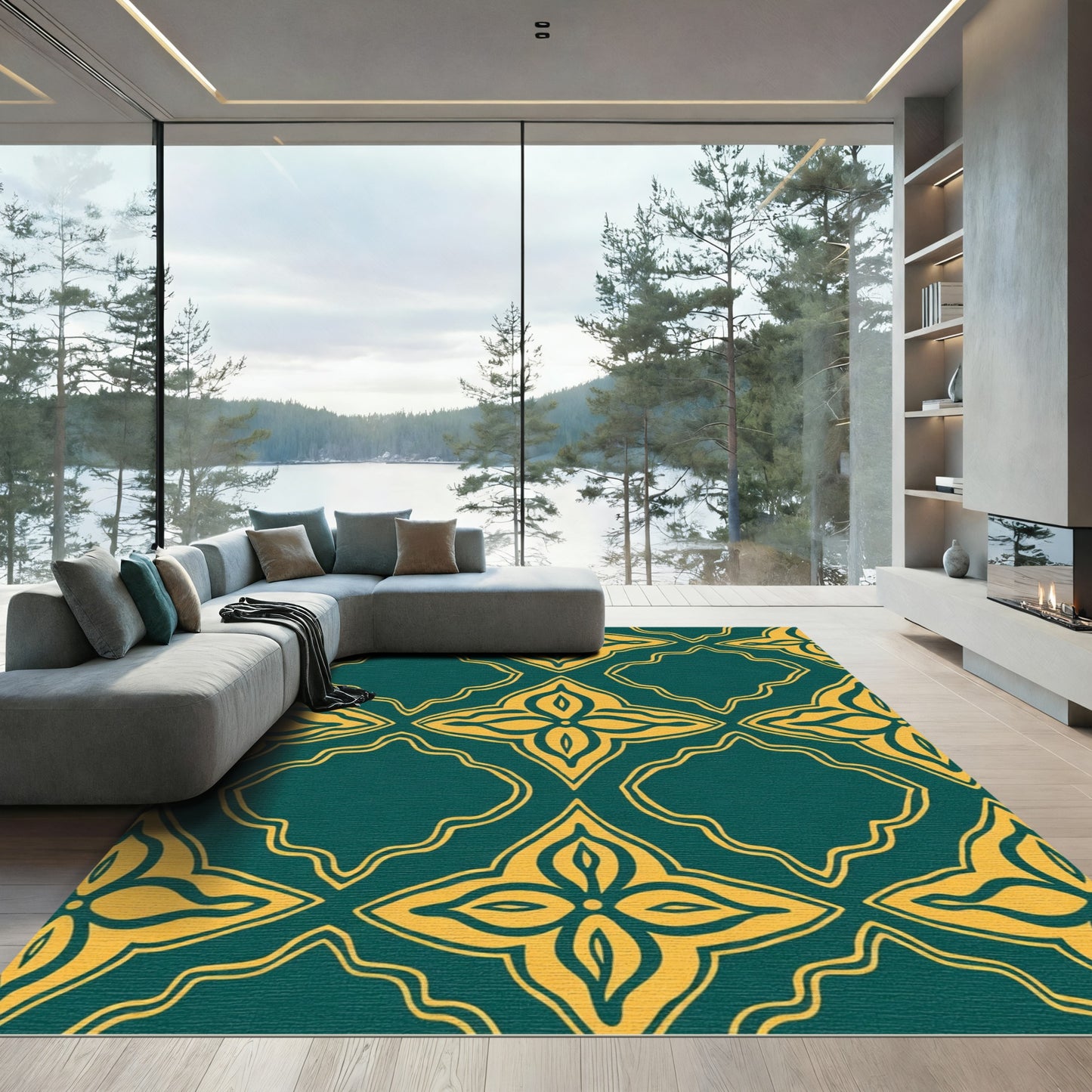 Teal And Gold Fleur De Lis Rug