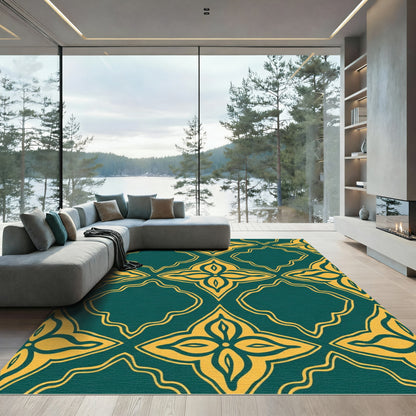 Teal And Gold Fleur De Lis Rug