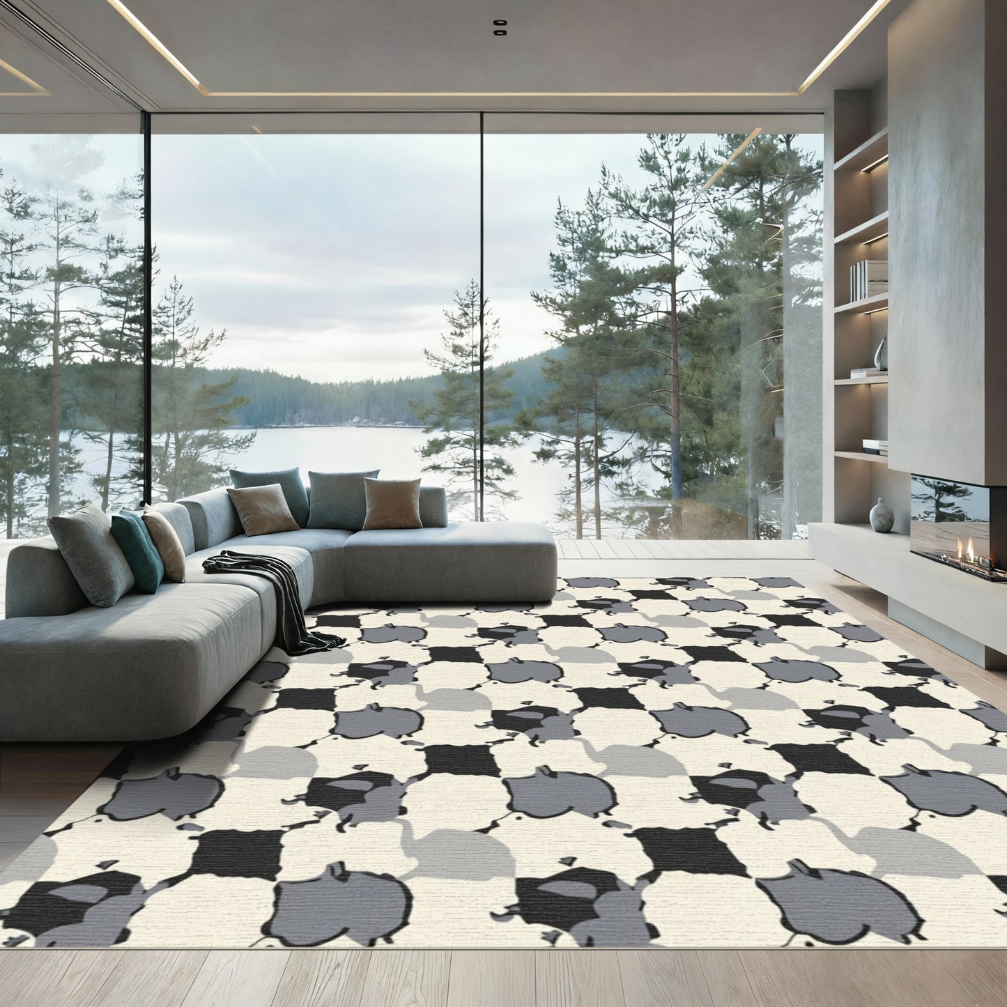 Abstract Checkered Elephant Arrangement Rug