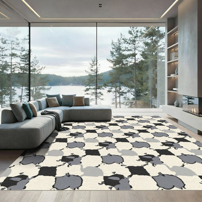 Abstract Checkered Elephant Arrangement Rug
