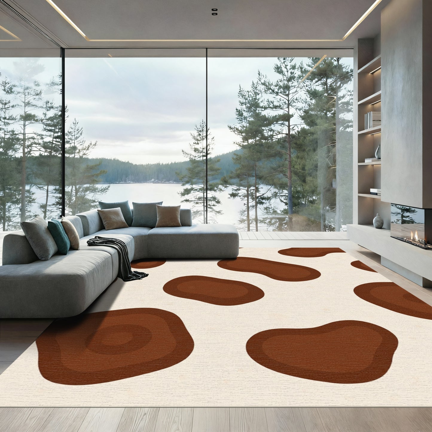 Brown Dalmatian Spots Cream Background Rug