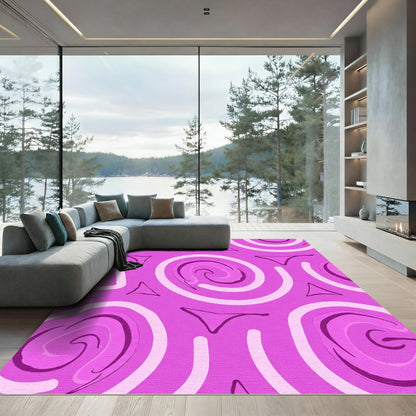 Pink Spiral Swirl Geometric Rug