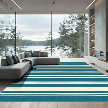 Teal Cream Horizontal Stripe Rug