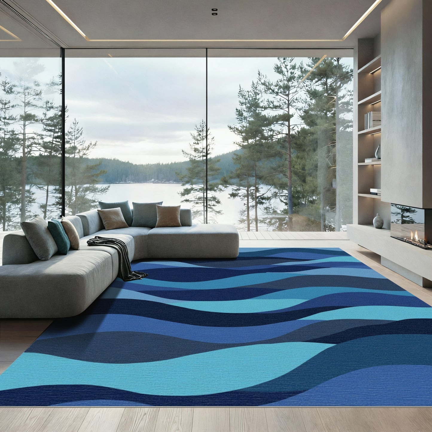 Gradient Blue Flowing Landscape Rug