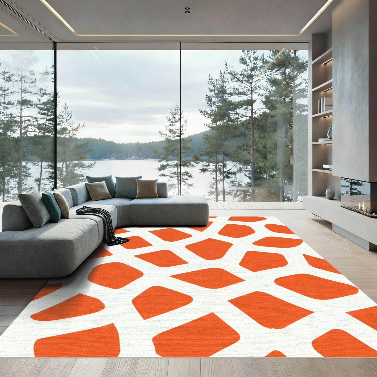 Orange White Giraffe Spot Composition Rug