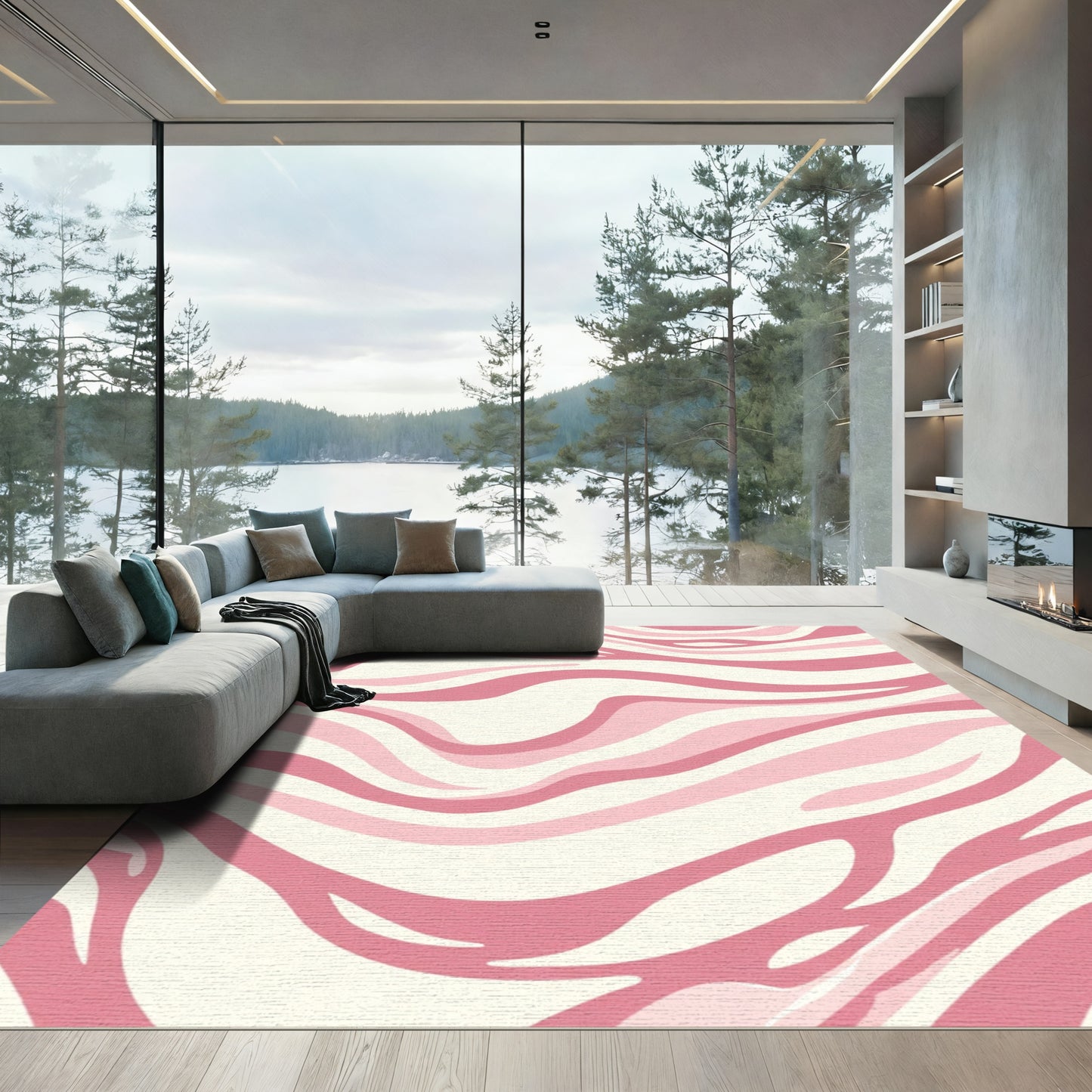 Soft Pink Wavy Stripes Rug