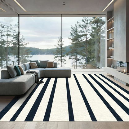 Classic Navy White Stripe Contemporary Rug