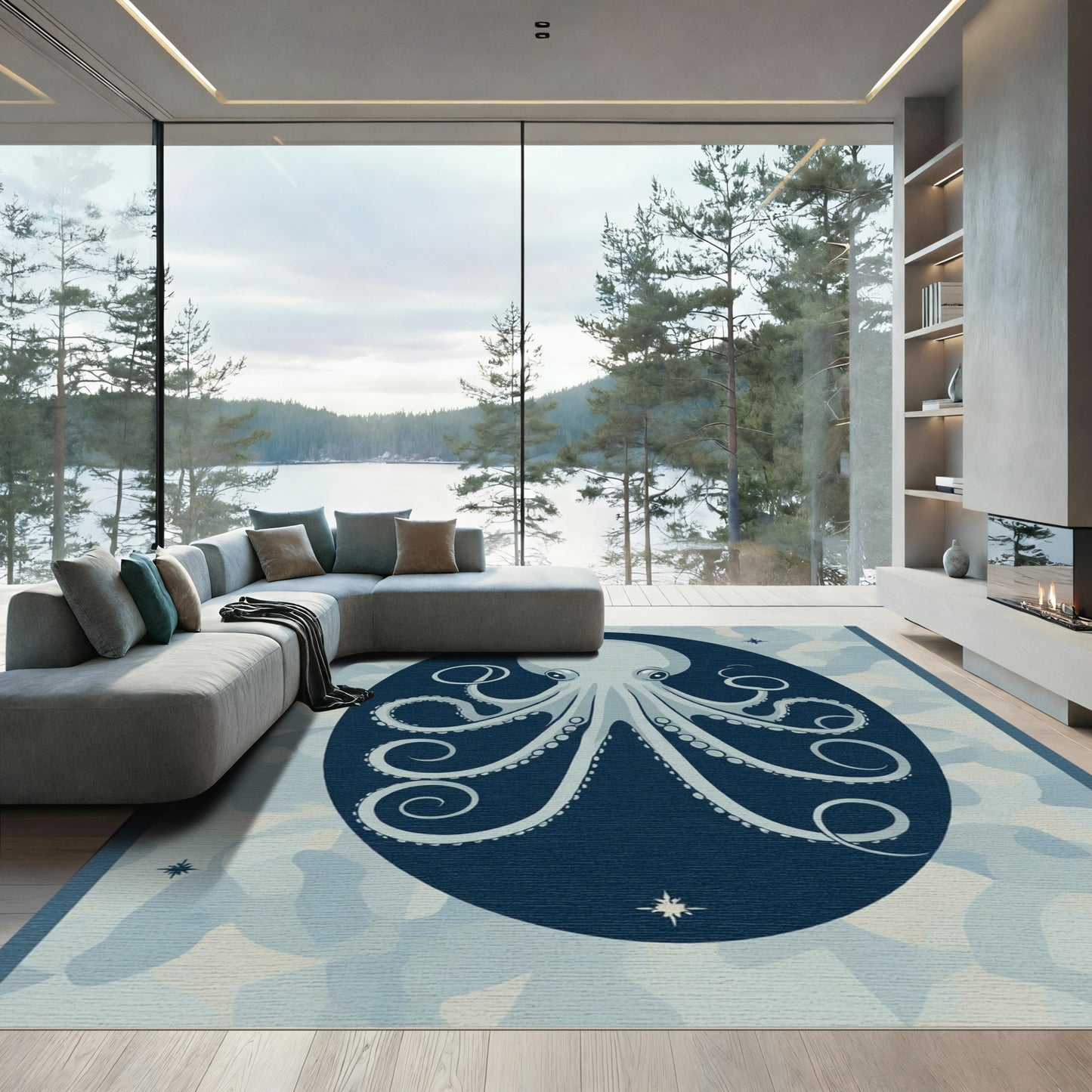 Navy Blue Octopus Celestial Swirl Rug