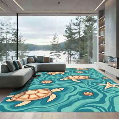 Oceanic Sea Turtle Swirl Composition Rug