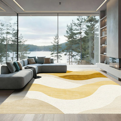 Golden Beige Wavy Layers Rug