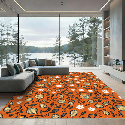Orange Floral Garden Vine Rug