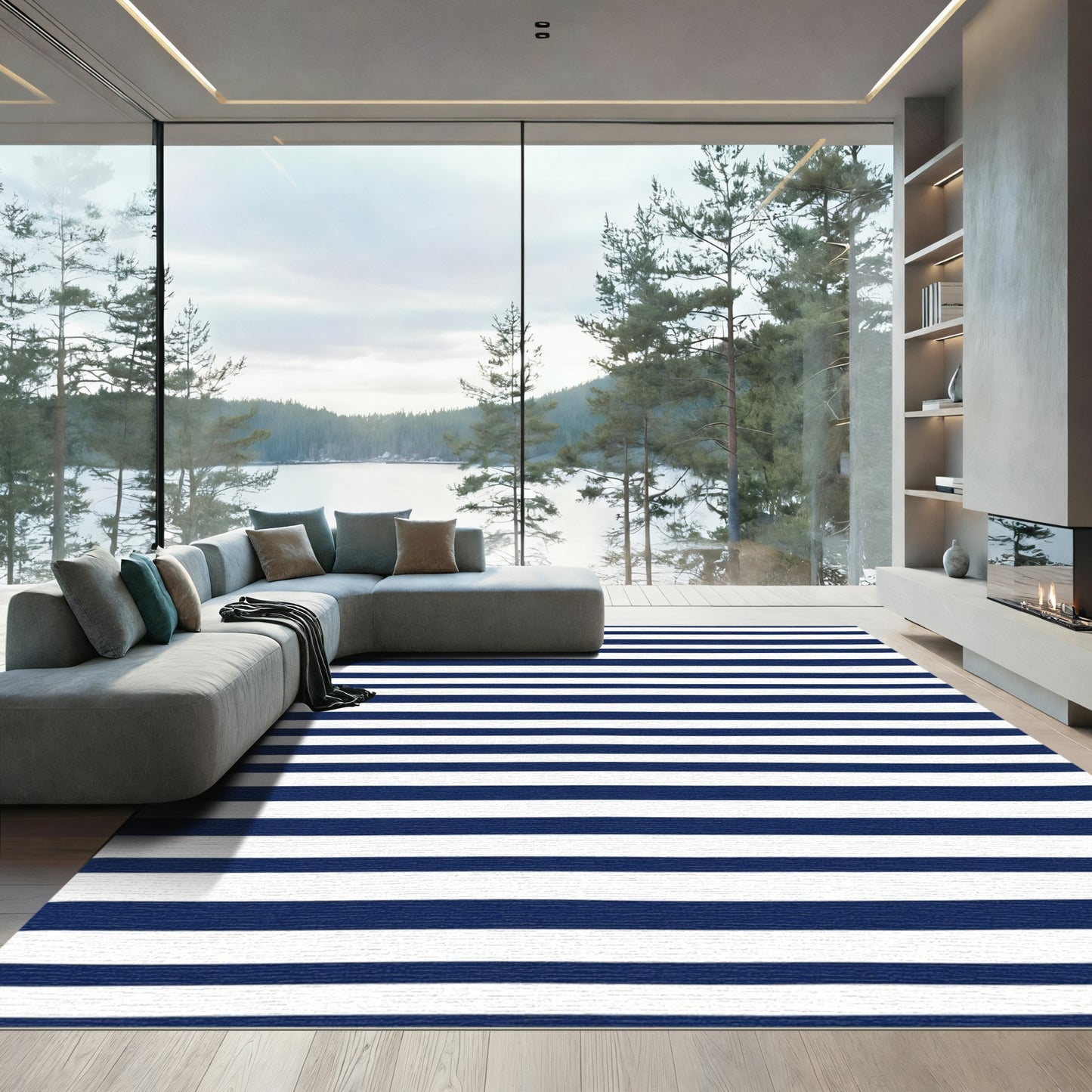Navy White Endless Stripe Rug