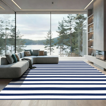 Navy White Endless Stripe Rug