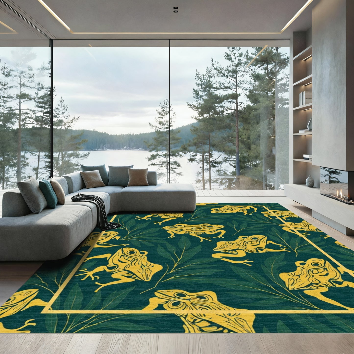 Yellow Frogs Amidst Green Foliage Rug