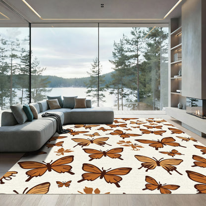 Warm Brown Butterfly Garden Rug