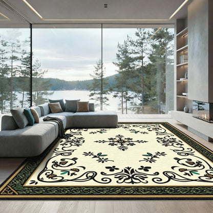 Ornate Black and Gold Floral Medallion Rug