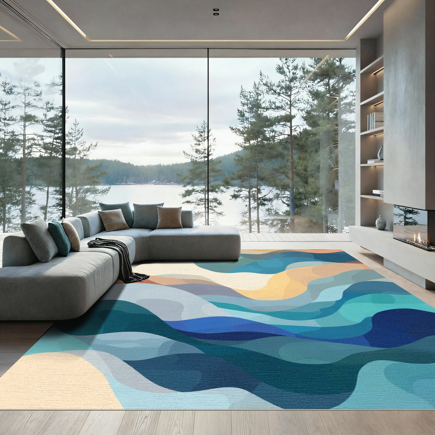 Abstract Ocean Wave Curves Rug