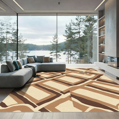 Earthy Geometric Blocks Abstract Landscape Rug