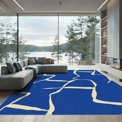 Bold Cobalt Cream Abstract Flow Rug