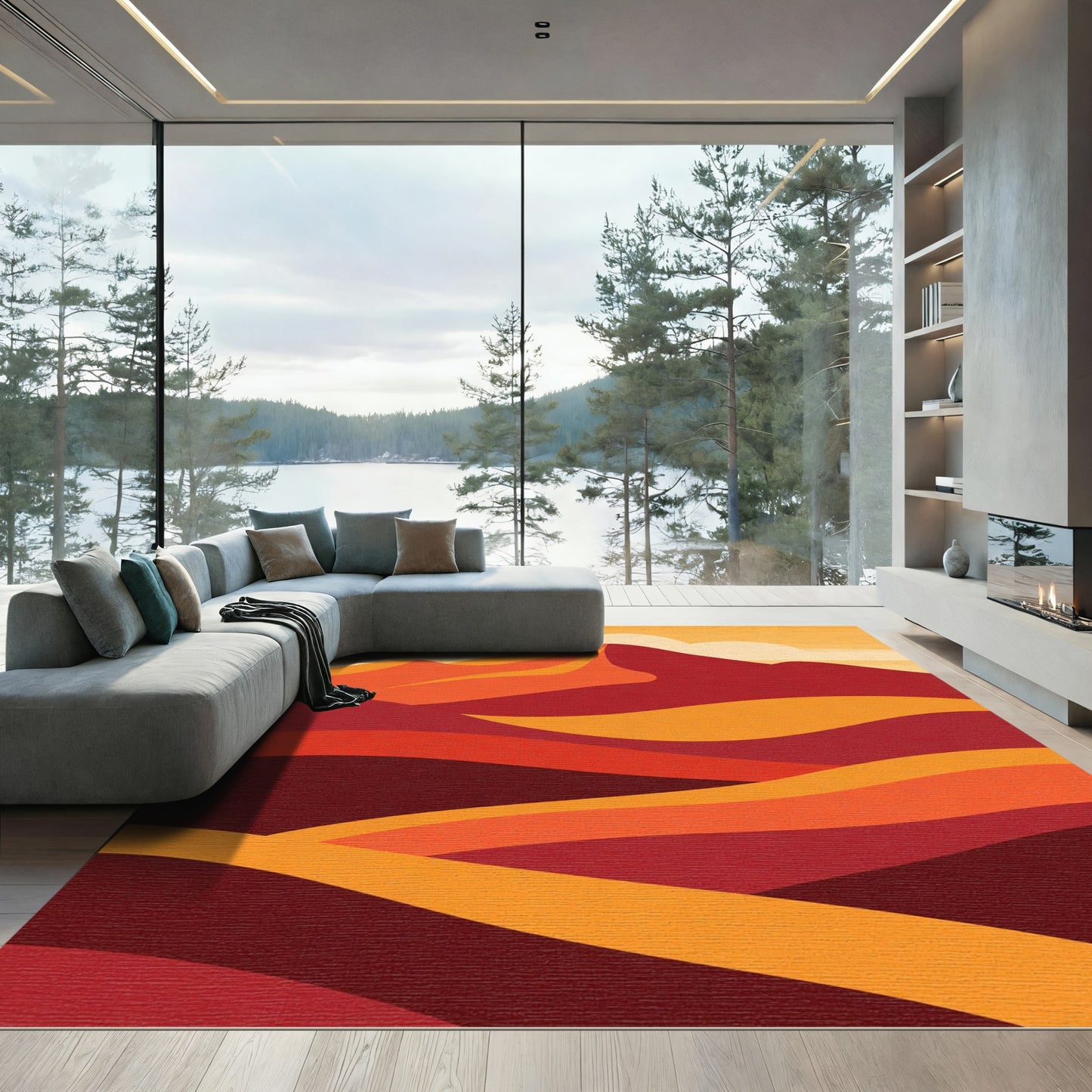 Crimson Sunset Dune Abstract Rug