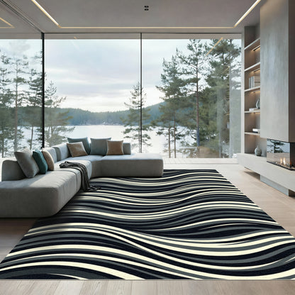 Striking Gray Cream Wave Lines Rug