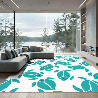 Teal Turtle Pattern Scattered Whimsical Design Rug
