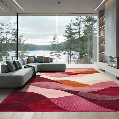 Maroon Pink Peach Wavy Rug