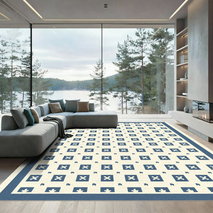 Navy Blue Pixelated Square Lattice Rug