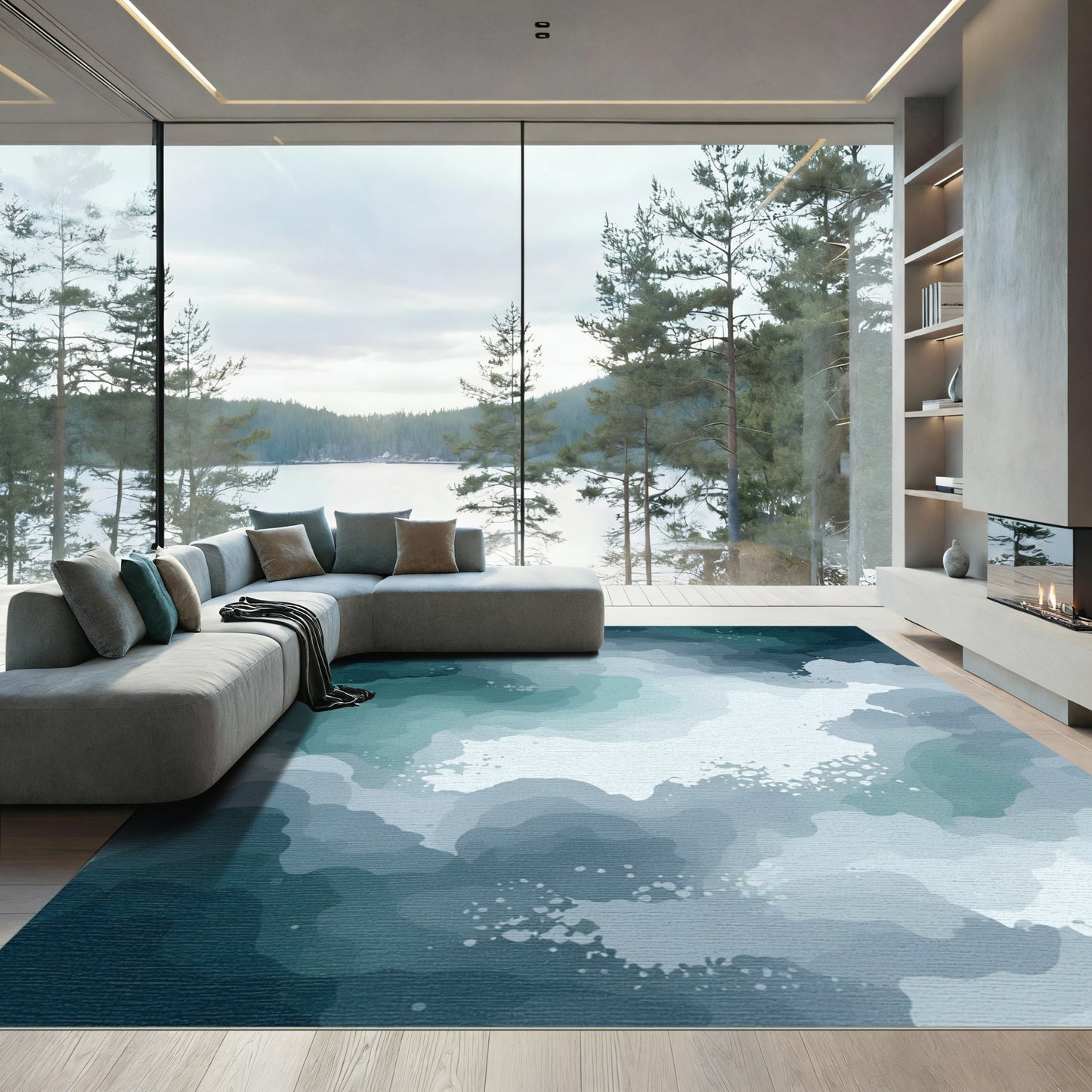 Deep Ocean Swirling Abstract Clouds Rug