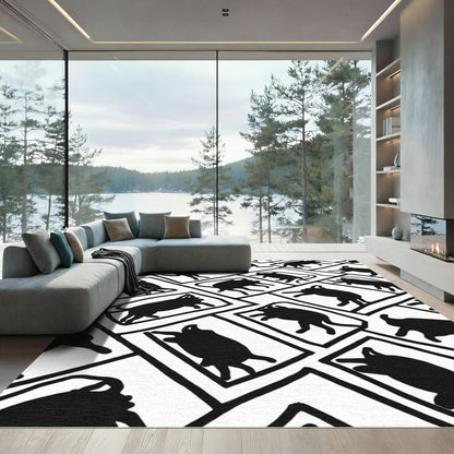 Monochromatic Black White Creatures Square Rug