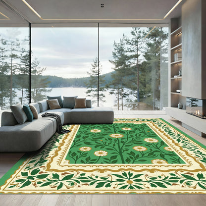 Emerald Green Floral Garden Scroll Rug