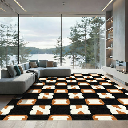 Black White Brown Interlocking Squares Rug