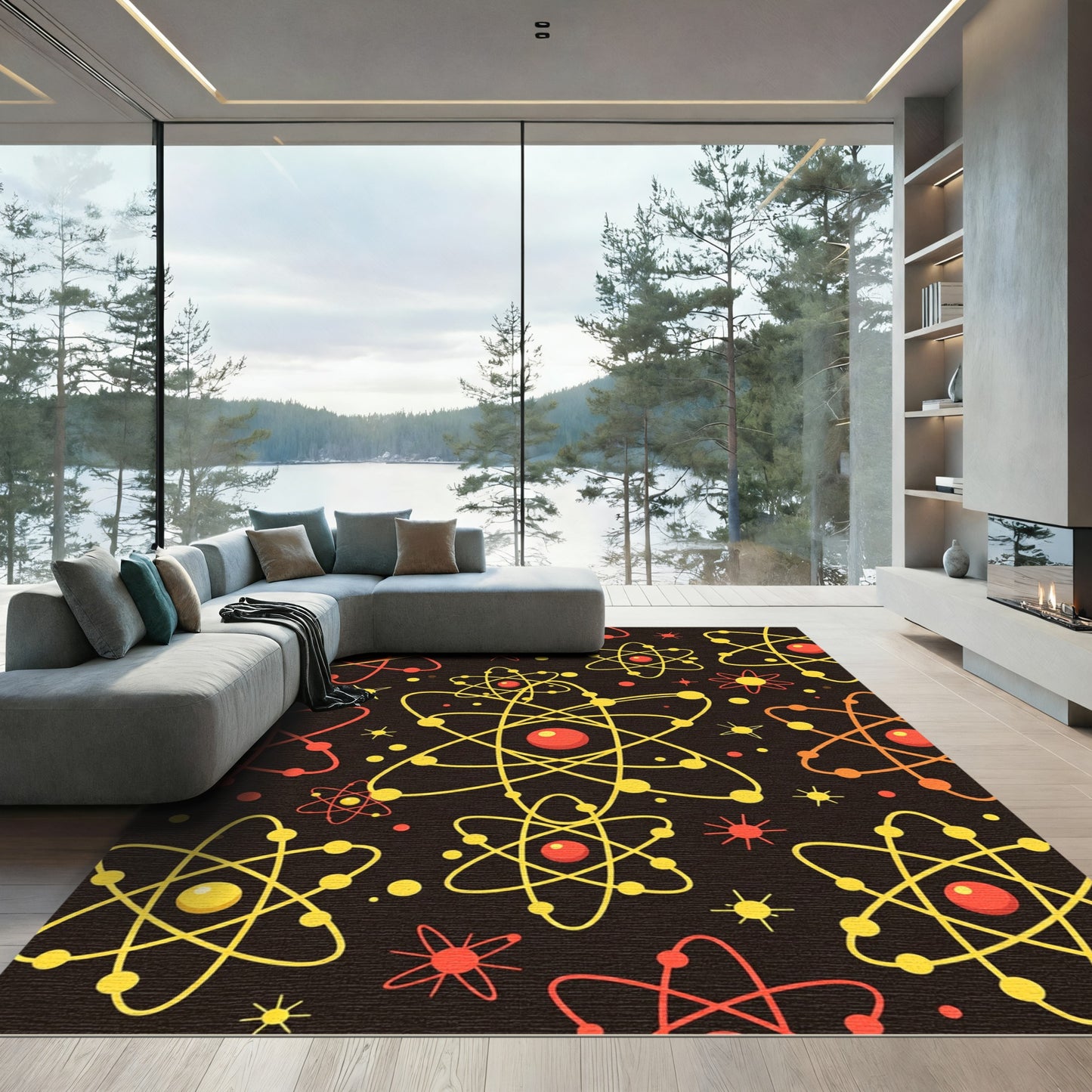 Atomic Orbit Red Yellow Field Rug
