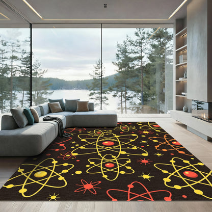 Atomic Orbit Red Yellow Field Rug