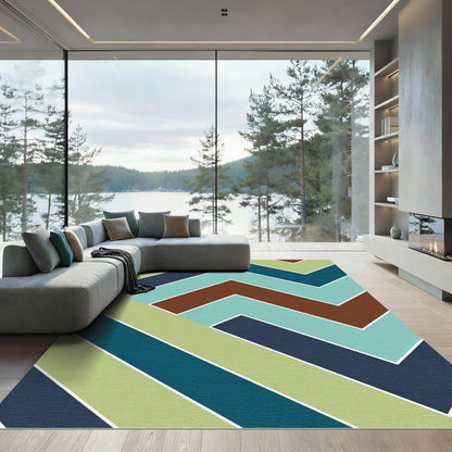Shifting Chevrons Teal Brown and Green Rug
